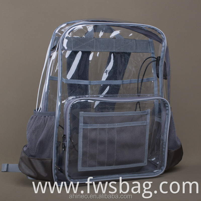 Heavy Duty Waterproof Clear Transparent School Multi-Pockets PVC Laptop Backpack